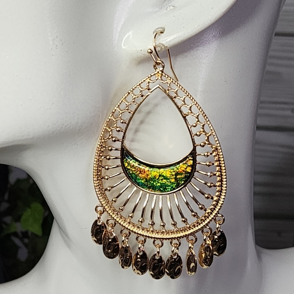 Gold Boho Ethnic Oval Hoop Earrings New - Picture 6 of 7